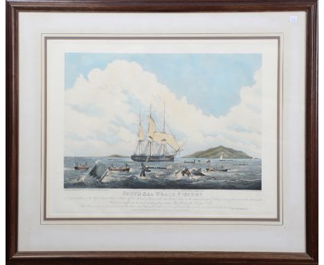 Thomas Sutherland, after William John Huggins - 'South Sea Whale Fishery', 20th century hand-coloured restrike engraving, 45.