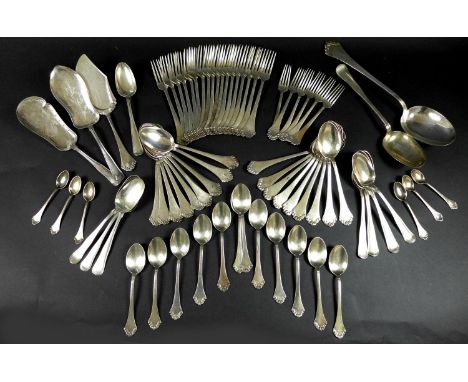 A large collection of Danish silver plated flatware, comprising of two part sets, forty nine pieces of Atla Louise dessert sp