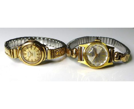 A vintage Velma 18ct gold cased lady's wristwatch, with champagne face and gold coloured batons, together with an Accurist 9c