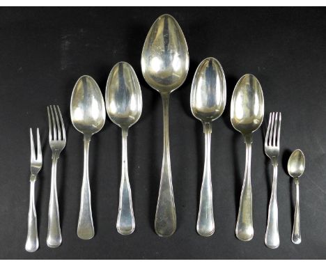 A group of Danish silver and white metal spoons, all with threaded pattern handles, comprising an early 19th century serving 