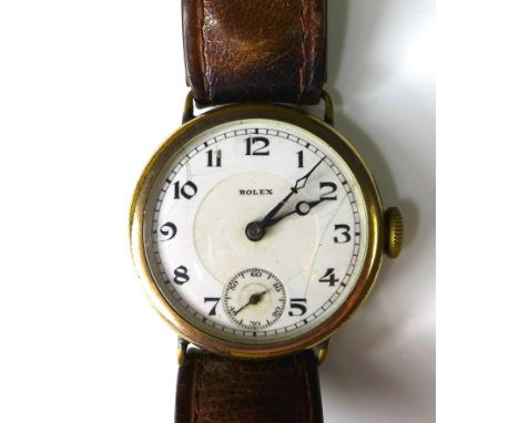 A vintage Rolex gold plated gentleman's wristwatch, circa 1940, circular white enamel with with black Arabic numerals, subsid