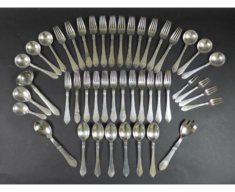 A part set of forty four pieces of Georg Jensen 'Continental Antik' pattern, Danish silver flatware, with thirty six pieces o