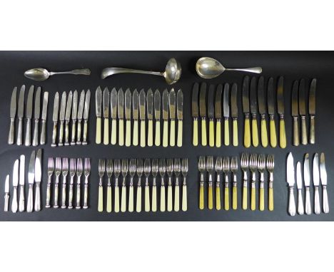 A large collection of various Danish silver plated flatware, one hundred and five pieces, including a cased set of six George