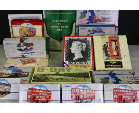 21 Boxed Corgi diecast models to include Routemaster In Exile, Blackpool Set, Tramlines, Transport Through The Ages, D-Day, M