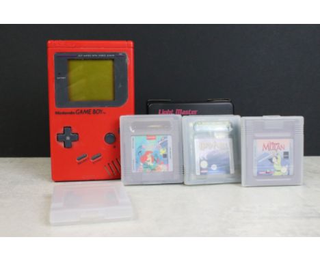 Retro Gaming - Original red Nintendo Game Boy handheld console with 3 x cased games (Harry Potter, My Little Mermaid &amp; Mu