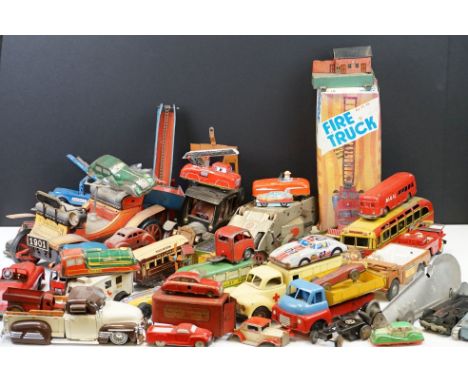 Collection of mid 20th C tin plate &amp; plastic models to include Chad Valley, Gama, Marx, Triang etc, items dusty and show 