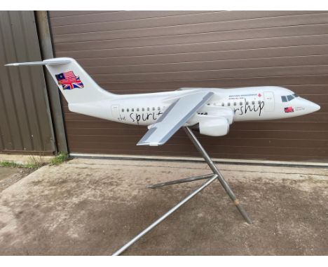 Very impressive scale model of an AVRO RS 100 British Aerospace plane, with metal stand, hard plastic construction shows some