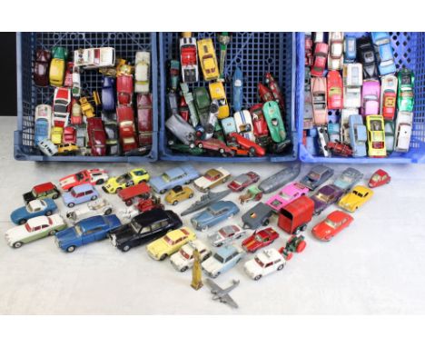 Over 110 Play worn diecast models, mainly mid 20th C, to include Dinky, Corgi, Matchbox and Crescent examples, featuring Corg