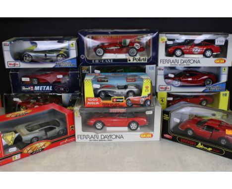 Eleven boxed Ferrari 1/18 diecast models, to include Maisto Special Edition 488 GTB &amp; Monza SP1, Shell Classico 250 Testa