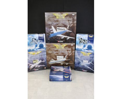 Seven boxed Corgi Aviation Archive diecast models to include 2 x 1/144 ltd edn Classic Jetliners (AA32906 Boeing 707-321 &amp