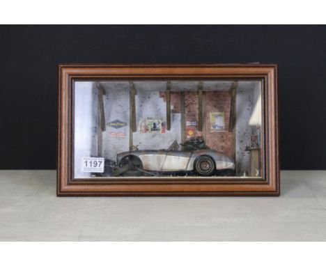 Ltd edn Classic Car Art Austin Healey diorama, some accessory parts loose, with coa to back of case 