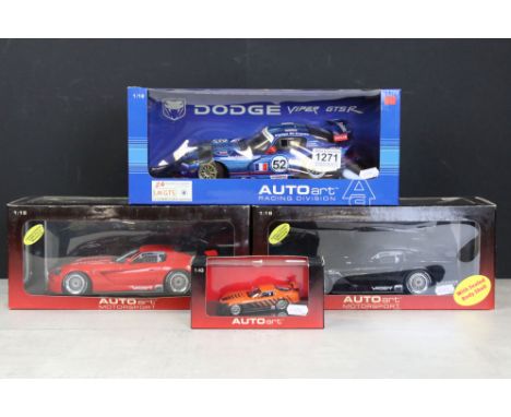 Three Boxed AUTOart Dodge Viper 1:18 scale diecast models to include 2 x AUTOart Motorsport Dodge Viper Competition Coupe 200