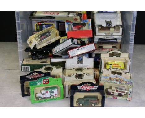 Over 100 boxed diecast models mainly featuring Lledo examples plus Corgi, Burago etc, diecast ex, boxes gd overall 