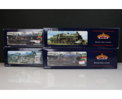 Four boxed Bachmann OO gauge locomotives to include 31102A Standard 4MT 75072 BR Lined black e/crest Brib tender, 31776 Modif