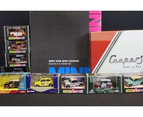 Two Boxed Corgi Mini Cooper diecast model sets to include CC99121 BMW New Mini Cooper set and CC99109 Cooper 'S' 3 piece set,