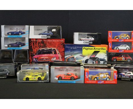 22 Boxed / cased diecast models to include 6 x 1:43 Paul's Model Art Minichamps (Dodge Viper Cabriolet 1993, Peugeot 205 XR 1