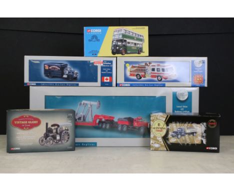 Six boxed Corgi diecast models to include 1/50 55304 ltd edn Diamond T980 Ballast Plus Girder Trailer &amp; Nodding Donkey/De