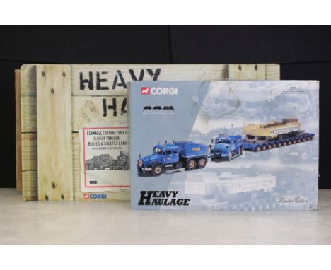 Two boxed Corgi Heavy Haulage ltd edn 1:50 diecast model sets to include CC12305 Eddie Stobart Scammell Contractor x 2, Girde