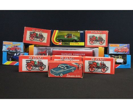 12 Boxed diecast models to include a Corgi Targa 911S no. 382, Quiralu Vespa 400, Solido Renault Pompiers no. 3509, 2 x Match