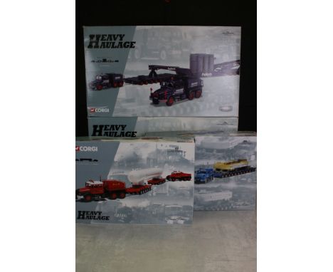 Four Corgi Heavy Haulage ltd edn diecast model sets to include 18003 Wynns (GEC) - Scammell Contractor x 2, Nicolas Girder Tr
