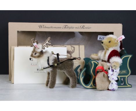 Boxed Steiff ' Father Christmas Teddy Bear with Reindeer ' ltd edn set with COA, no. 2058 of 2500, comprising a blonde mohair