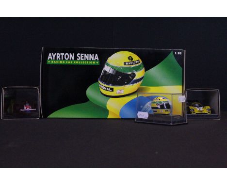 Three Boxed / cased LANG Ayrton Senna Racing Car Collection diecast models to include a 1:18 540 931808 McLaren MP4/8 Ford 19