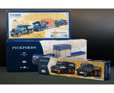 Three Boxed Corgi Classics Pickfords ltd edn 1:50 diecast model sets to include CC12605 Scammell Crusader, King Trailer and L