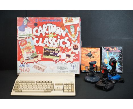 Retro Gaming - Boxed Commodore Amiga 500 'Cartoon Classics' console with 3 x Joysticks (2 xArcher,&amp; Logic 3 Tornado) &amp