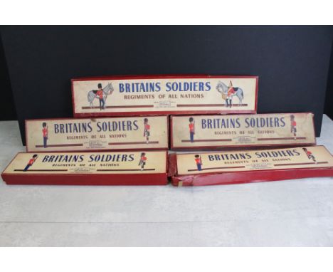 Five Britains Regiments of all Nations metal figure sets to include 2071 Royal Marines, 1542 New Zealand Inf. (one broken arm