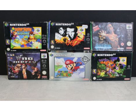 Retro Gaming -  Six boxed Nintendo N64 games to include James Bond 007 Goldeneye, Super Mario 64, WWF No Mercy, Shadow Man, D