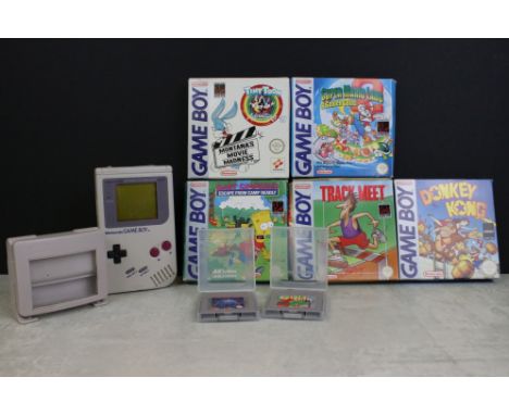 Retro Gaming - Nintendo Game Boy Handheld Console (gray) with 5 x boxed games (Track Meet with instructions, Donkey Kong with