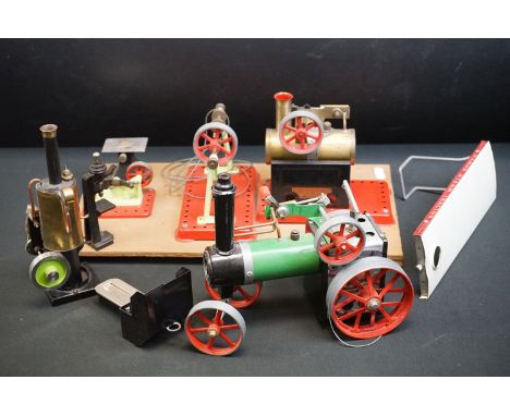 Mamod Steam Tractor TE1A plus a steam plant with 3 Mamod stationary accessories along 2 others and another unmarked stationar