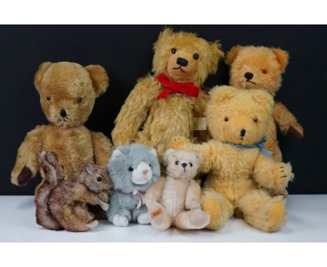 Seven soft toys &amp; teddy bears to include Dean's Rag Book ' Walter ' ltd edn bear (with tag &amp; COA, 38cm tall), Merryth