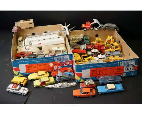 Quantity of play worn mid 20th C onwards diecast models featuring transport, construction, road, air to include Matchbox, Din