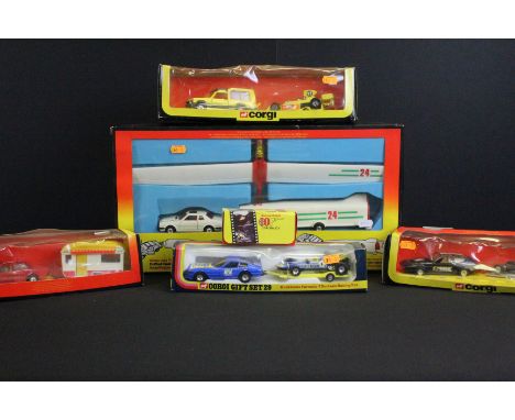 Five boxed Corgi Gift Sets / multi diecast sets to include GS29 Duckhams Formula 1 Surtees Racing Set, 12 Glider and Trailer 