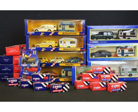 29 Boxed Corgi diecast models to include Jaguar Track Car, Iveco Container Truck, Royal Mail Van, Rover Police, Porsche 911 T