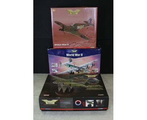Three Boxed Corgi Aviation Archive diecast models to include World War II Defenders of Malta AA35502 1:32 Hawker Hurricane II