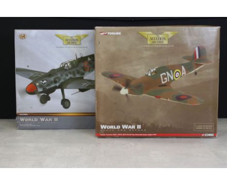 Two Boxed Corgi Aviation Archive 1:32 World War II diecast models to include AA34901 'Attack By Night' Messerschmitt BF109G (