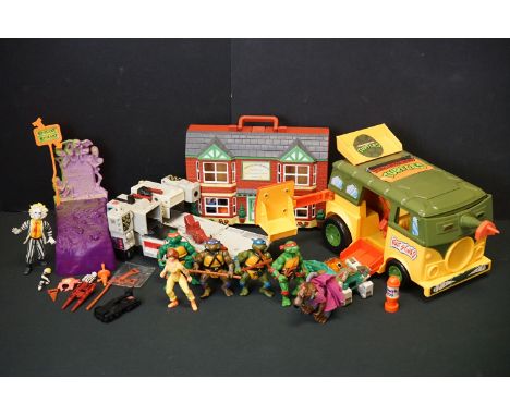 Collection of play worn 80s figures and accessories to include 7 x Teenage Mutant Ninja Turtles (Turtle Party Wagon, Leonardo