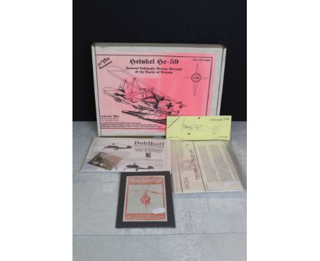 Four Unbuilt 1/72 scale metal &amp; plastic aircraft model kits to include a boxed Aviation Usk Heinkel he-59 vacuum-formed k