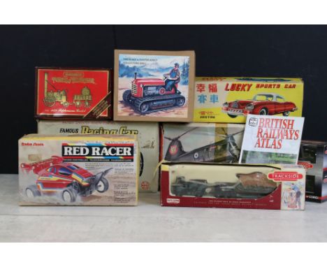 Collection of boxed diecast, tin plate and plastic models to include Radio Shack 60-3065 Red Racer, Marx Mechanical Army Air 