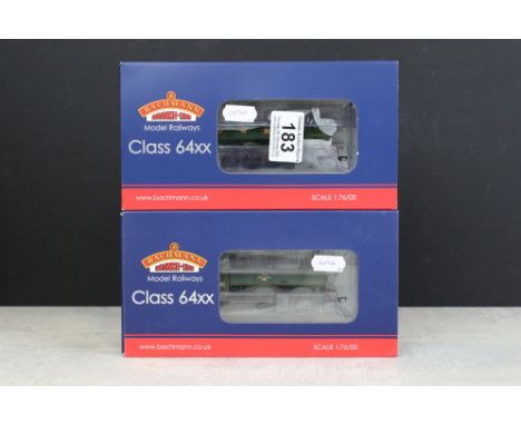 Two boxed Bachmann OO gauge locomotives to include 31635 Class 64XX Pannier Tank 6407 GWR green and 31638 Class 64XX 6419 BR 