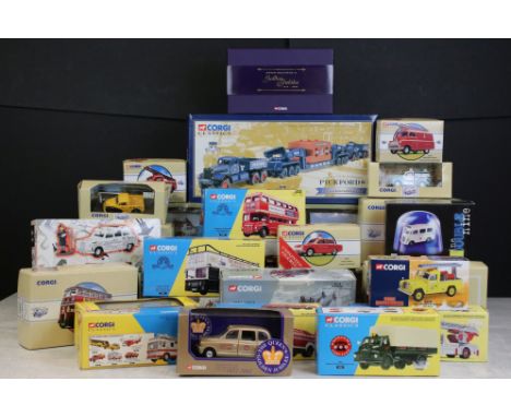 32 Boxed Corgi Classics diecast models to include 4 x Classic Fire Service from Corgi (96906, 96854, 97356, 97392), 2 x Class