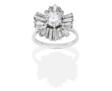 DIAMOND BALLERINA RINGThe brilliant-cut diamond within a tiered tapered baguette-cut diamond surround, diamonds approx. 2.00c
