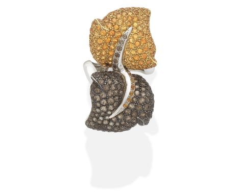 VAN DER BAUWEDE: 'BODY FUSION' GEM-SET RINGSet with circular-cut smoky quartz and orange spessartine garnet, maker's mark VDB