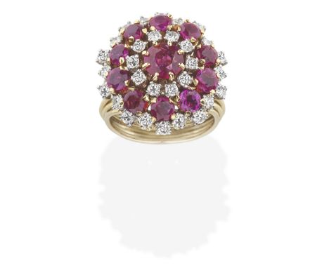 RUBY AND DIAMOND DRESS RINGSet with circular-cut rubies and brilliant-cut diamonds, diamonds approx. 1.20cts total, ring size