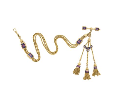 ENAMEL WATCH CHAIN, LATE 19TH CENTURYThe polychrome enamel depicting bunches of flowers, length 45.5cm, weight approx. 62.0gF