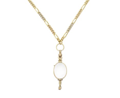 LORGNETTE WITH CHAIN, 19TH CENTURY Later chain, lengths: lorgnette 9.1cm, chain 79.5cm, total weight approx. 114.0gFor furthe