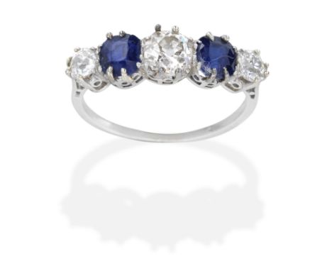 SAPPHIRE AND DIAMOND RINGAlternating old brilliant-cut diamonds and circular-cut sapphires, diamonds approx. 1.05cts total,  