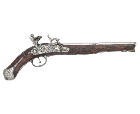 ‡ A 40 BORE CENTRAL ITALIAN SNAPHAUNCE HOLSTER PISTOL, CIRCA 1720 with tapering barrel formed in two stages, engraved with a 